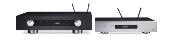 Primare I35 I15 Prisma integrated amplifier and network player front black and titanium