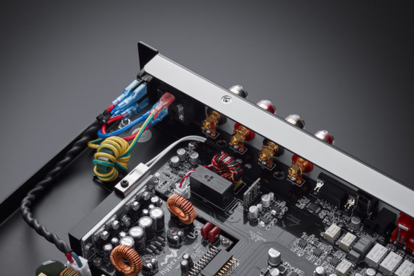 Primare I15MM integrated amplifier and MM phono stage close up inside connector